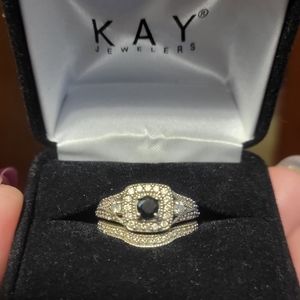 Black & White Diamond Bridal Set 7/8 ct tw 10K White Gold from Kay SIZE 8 NEW